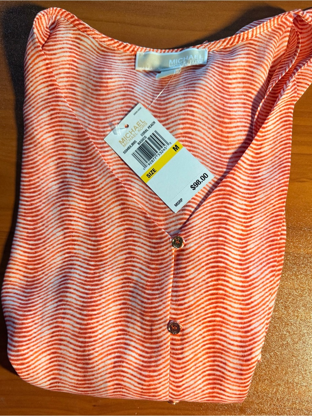 Michael Kors Women's Orange-White Striped Button-Front Top